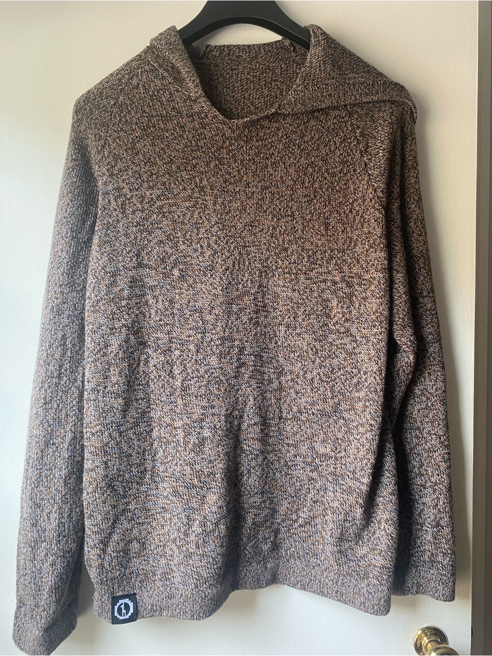 Men's Hooded Knit Pullover Sweater in Brown Heather